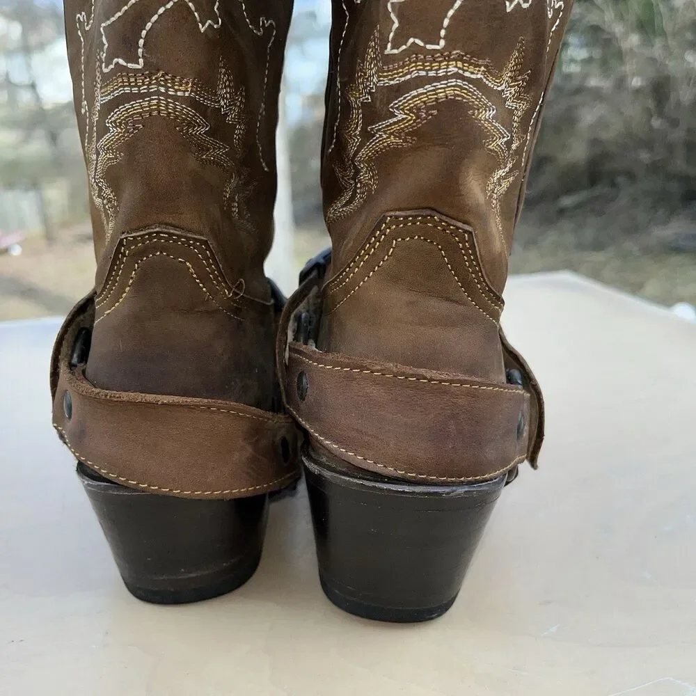 Reyme Western Equestrian Cowboys Boots Brown Leather US Size 6.5 Women